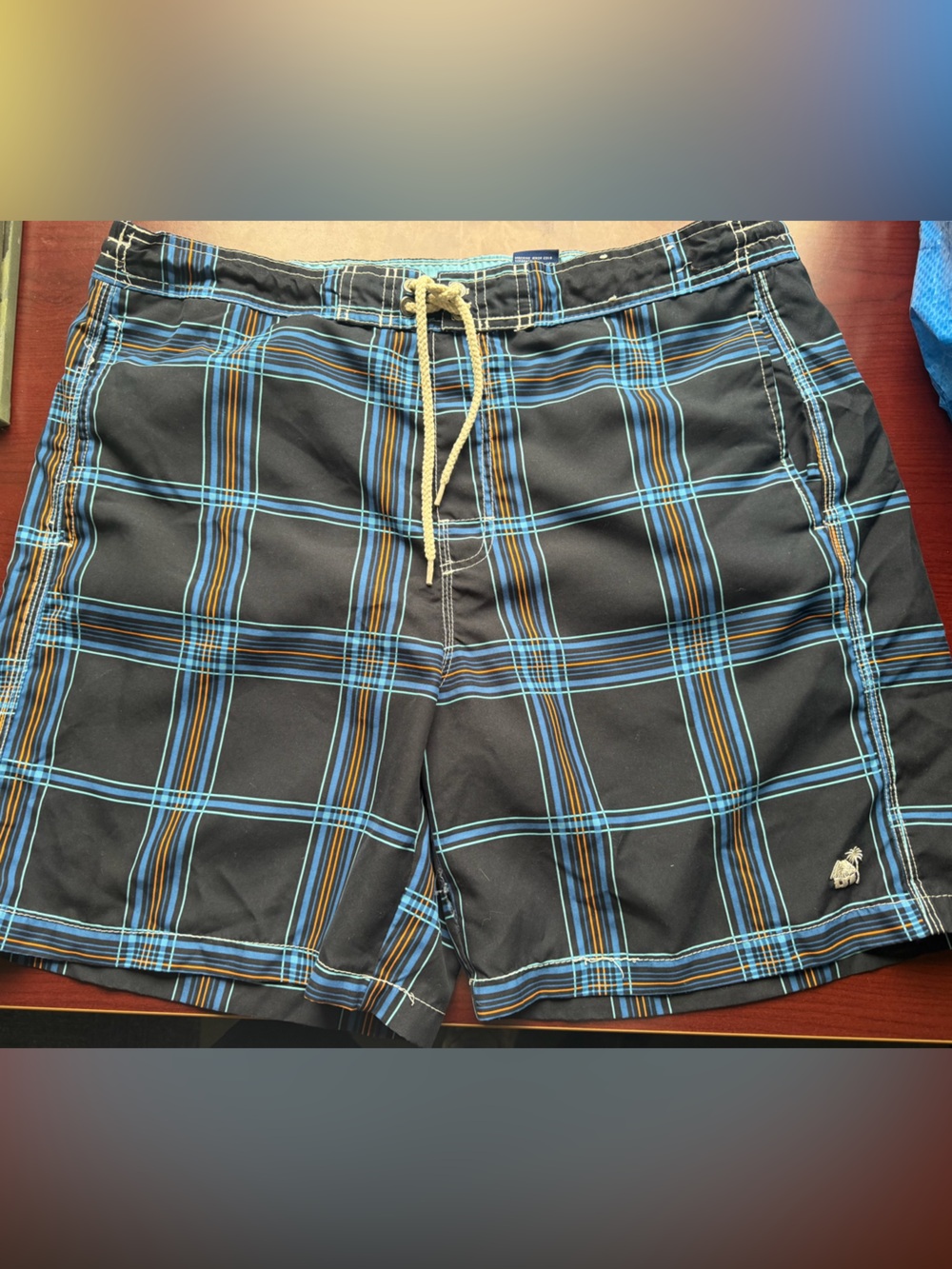 Caribbean Joe Light Aqua & Navy Swim Trunks